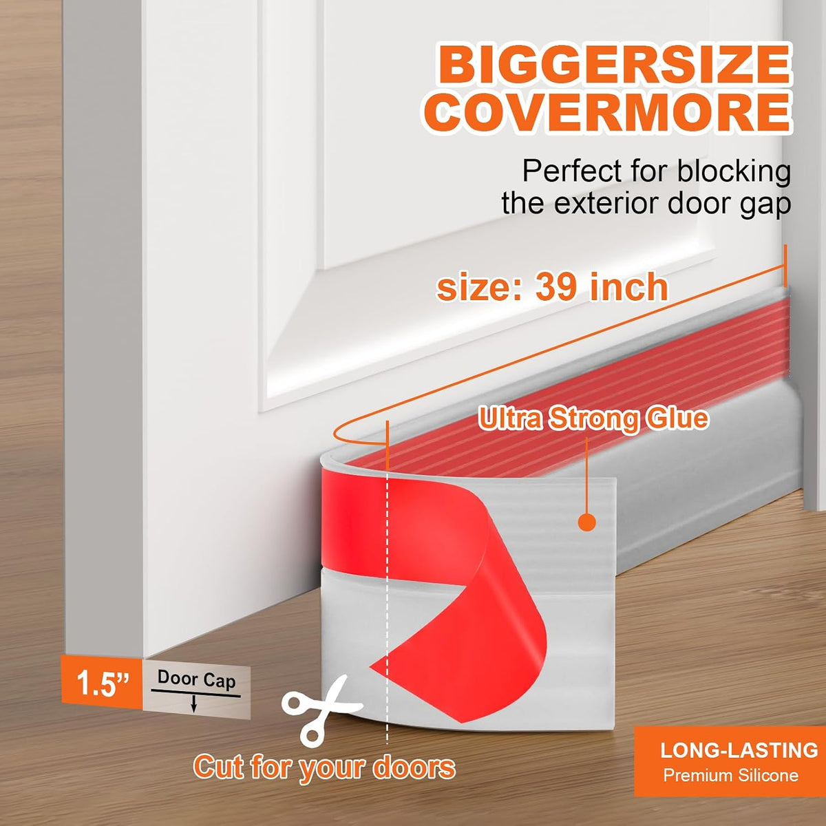 Door Draft Stopper, Door Sweep for Bottom of Door, Weather Stripping Door Seal, under Door Gap Filler Draft Blocker Soundproof Insulation save Energy Install Quickly Easily (Transparent, 39‘’)
