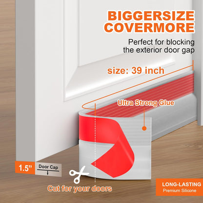Door Draft Stopper, Door Sweep for Bottom of Door, Weather Stripping Door Seal, under Door Gap Filler Draft Blocker Soundproof Insulation save Energy Install Quickly Easily (Transparent, 39‘’)